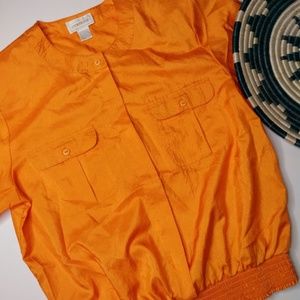 Vintage 80's Blouse Top Pockets Orange Size 14